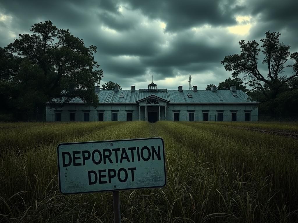 Flick International Exterior view of a dilapidated prison facility in rural Florida with signs of abandonment