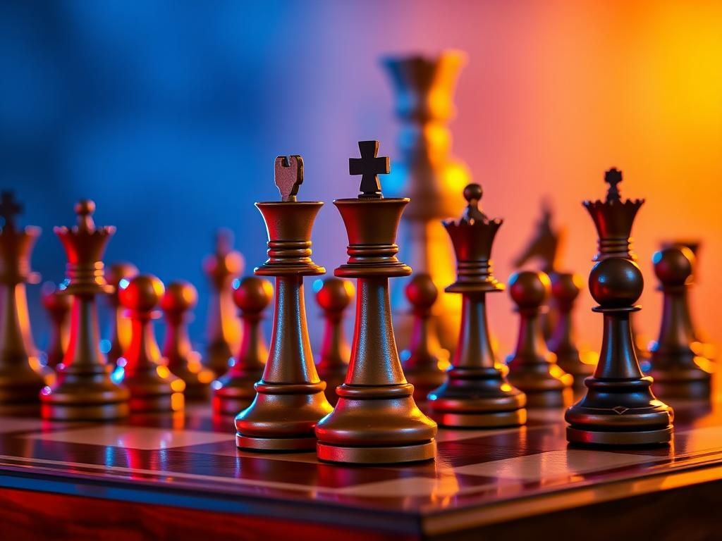 Flick International Chessboard in mid-game with pieces reflecting tension and strategy