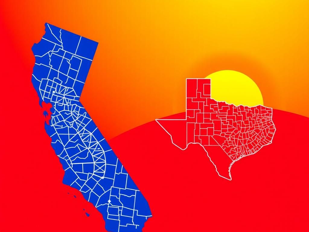 Flick International Stylized map of California showing blue congressional district lines indicating Democratic redistricting efforts