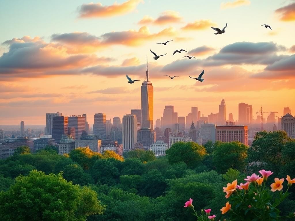 Flick International Serene New York City skyline at dawn symbolizing hope and resilience in politics