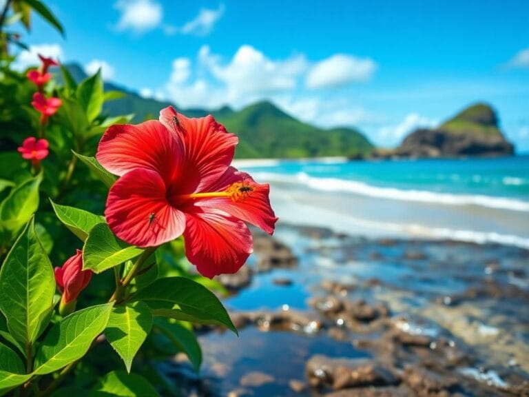 Flick International A tiger mosquito resting on a vibrant hibiscus blossom in a Hawaiian landscape