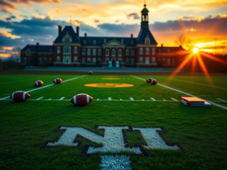 Flick International A college football field at sunset with Northern Illinois logo and academic elements