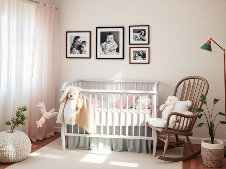 Flick International Cozy nursery scene with a crib and rocking chair