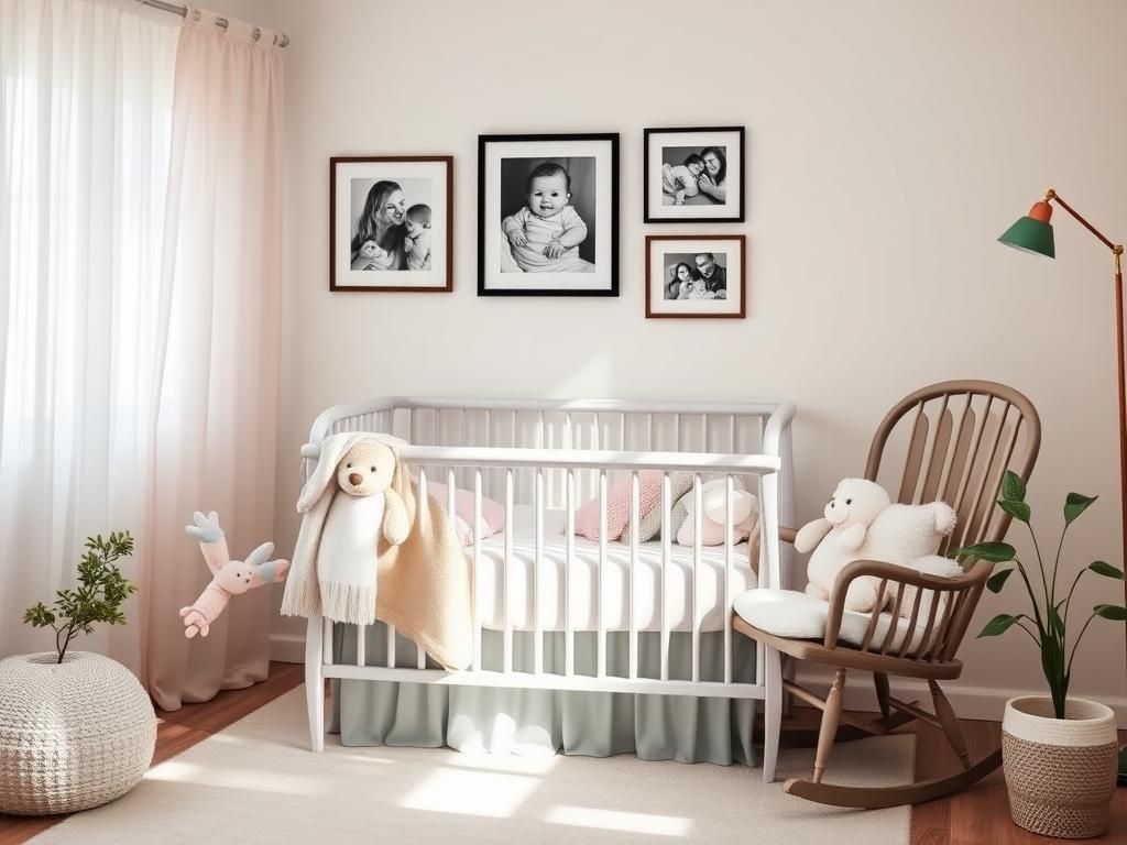 Flick International Cozy nursery scene with a crib and rocking chair