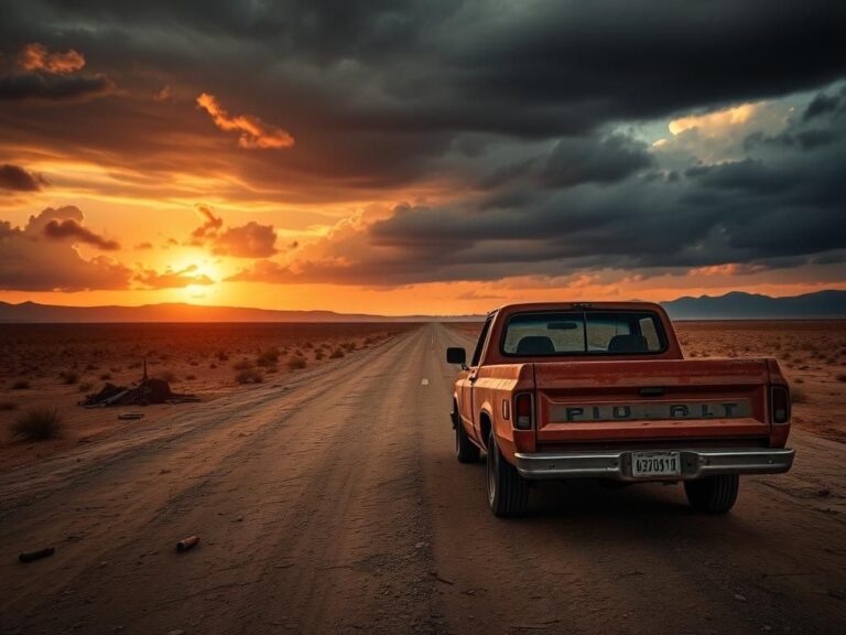 Flick International Abandoned pickup truck on the Caborca-Altar Highway in Mexico, symbolizing danger for travelers.