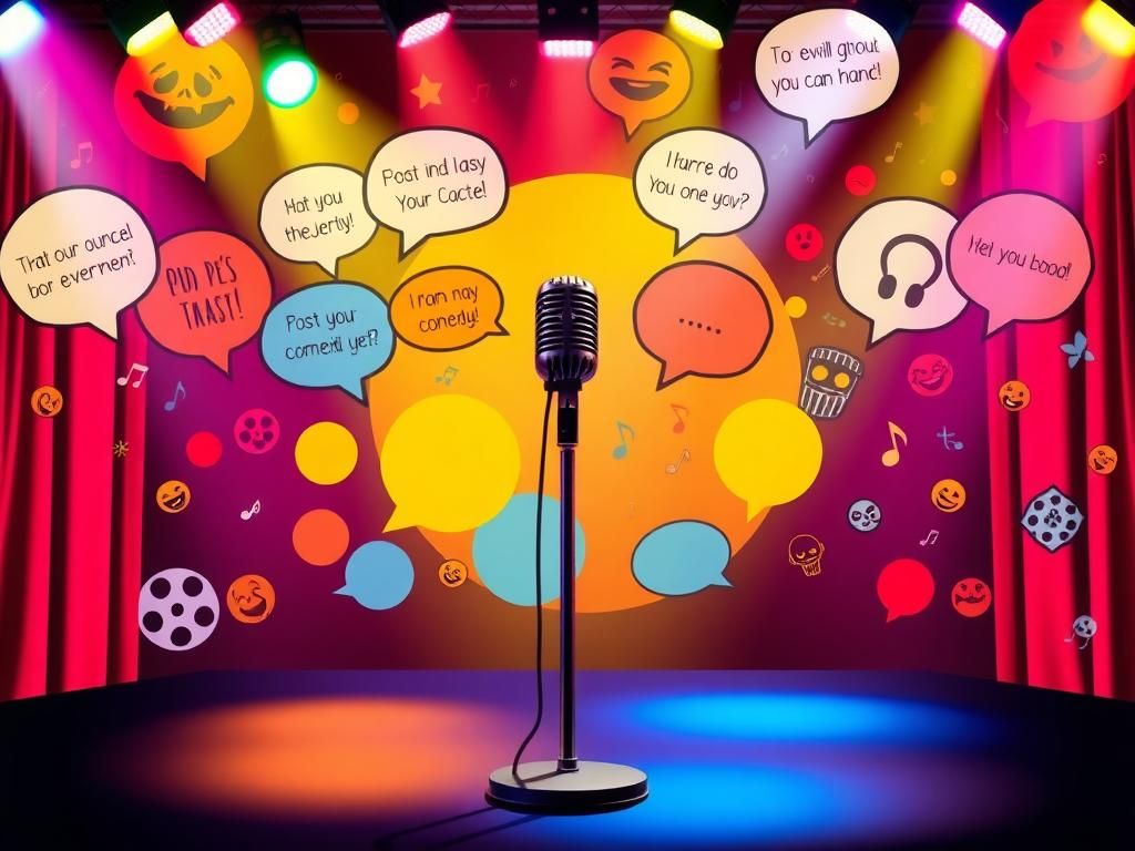 Flick International Vibrant stage setup for stand-up comedy with colorful lights and a microphone, embodying the essence of entertainment