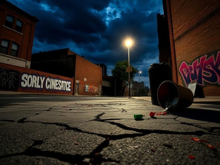 Flick International Urban street scene in Cincinnati illustrating tension and unrest.