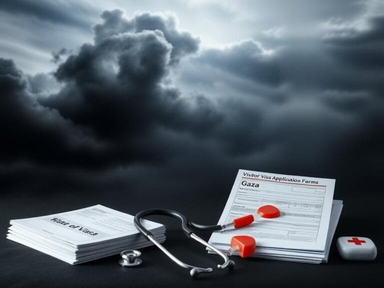 Flick International A symbolic representation of Gaza with a fragmented map and dark clouds