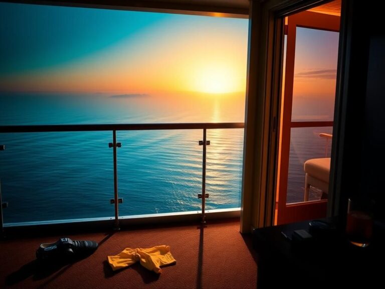 Flick International A tranquil cruise ship balcony at dawn, symbolizing a woman's mysterious disappearance.