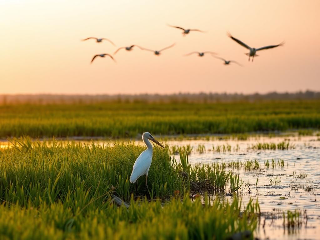Flick International Juvenile wood stork standing by the water's edge in Columbia County, Wisconsin