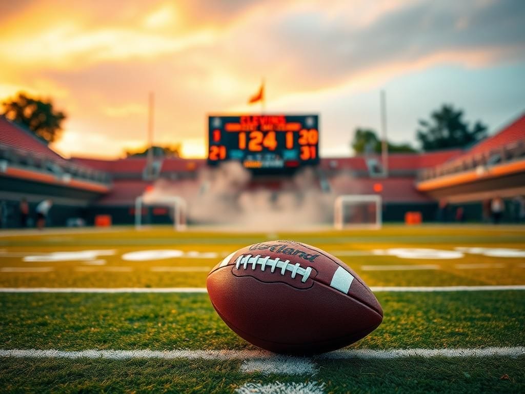 Flick International Vibrant Cleveland Browns practice facility with football at center