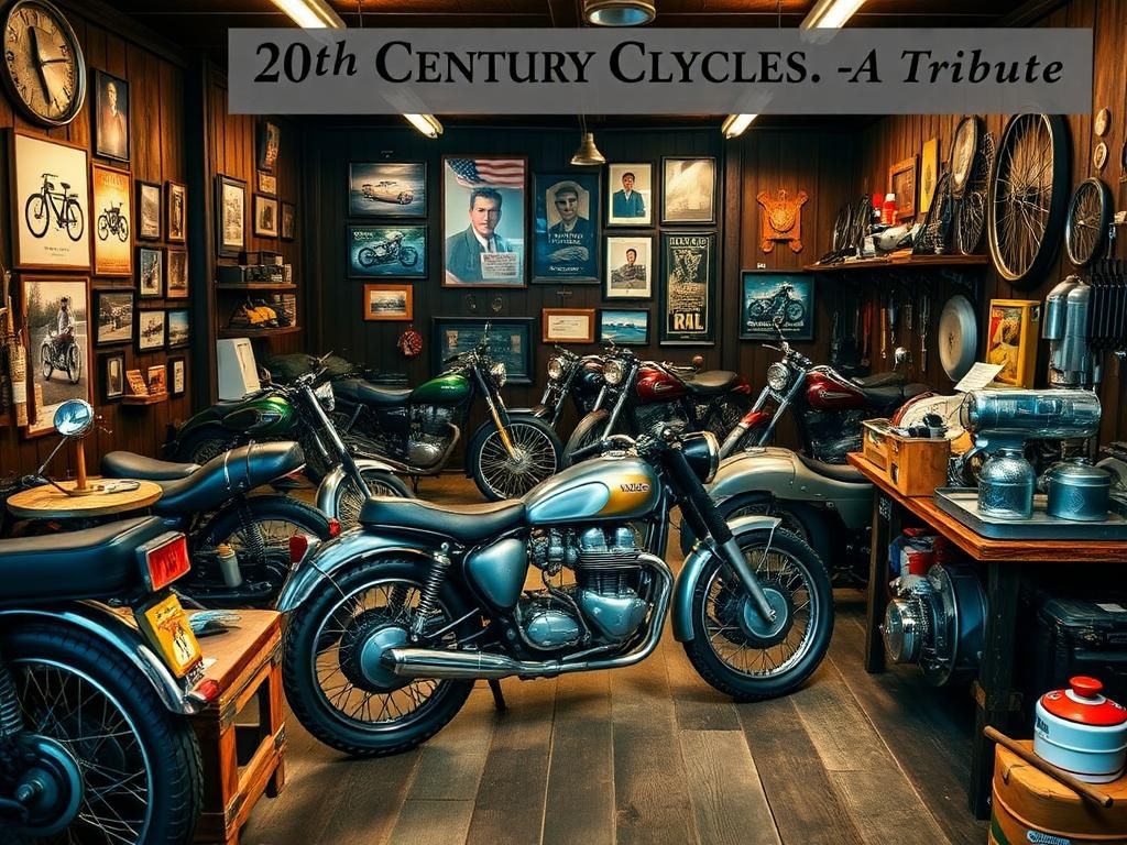 Flick International Nostalgic interior of 20th Century Cycles motorcycle shop with vintage motorcycles