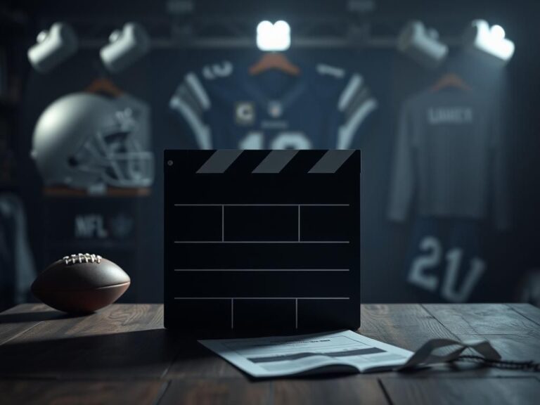 Flick International A closed film slate on a wooden table, surrounded by studio lights, symbolizing the shelving of a Colin Kaepernick documentary.