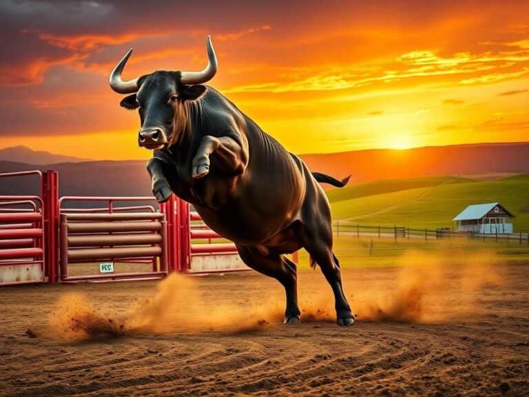 Flick International Majestic bucking bull in mid-action showcasing strength and agility