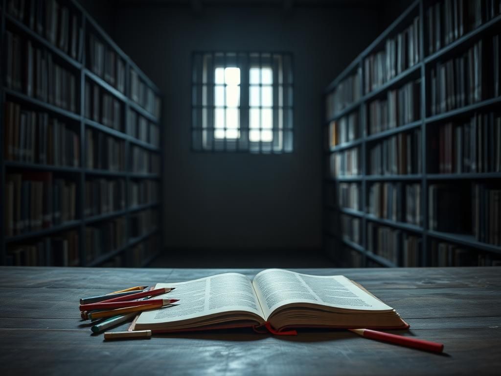 Flick International Dimly lit prison library symbolizing Jodi Arias's confinement and legal struggles