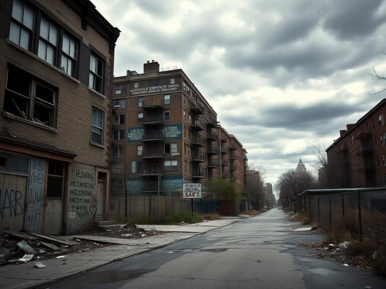Flick International Crumbling urban landscape in New York City highlighting neglect and decay
