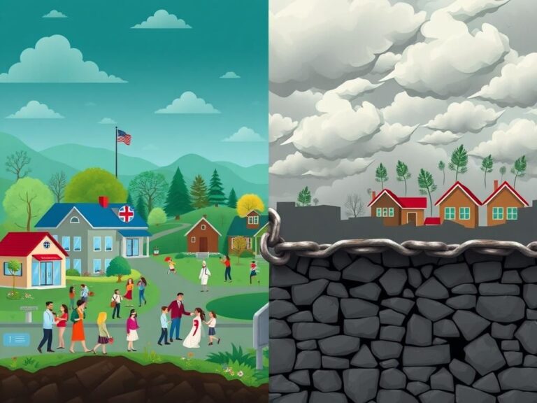 Flick International A divided landscape illustrating contrasting ideologies of the Democratic Party and Donald Trump's administration