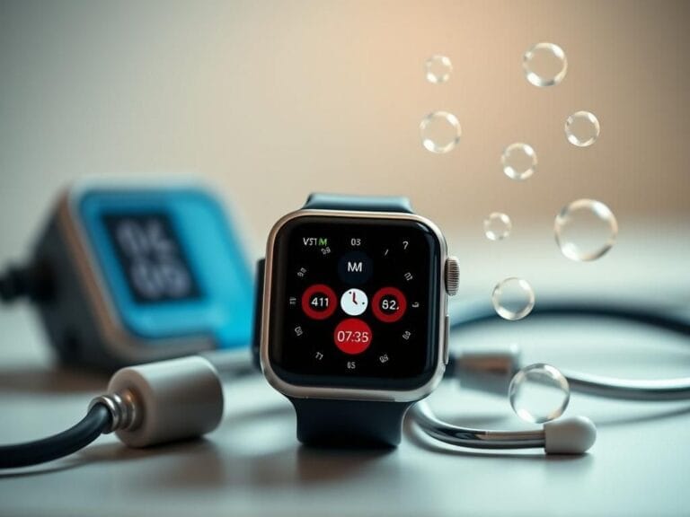 Flick International Close-up view of an Apple Watch displaying the Blood Oxygen app interface with vibrant graphics and a blurred background.