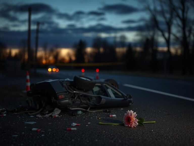 Flick International A mangled, overturned car at a crash site symbolizes tragedy and loss.