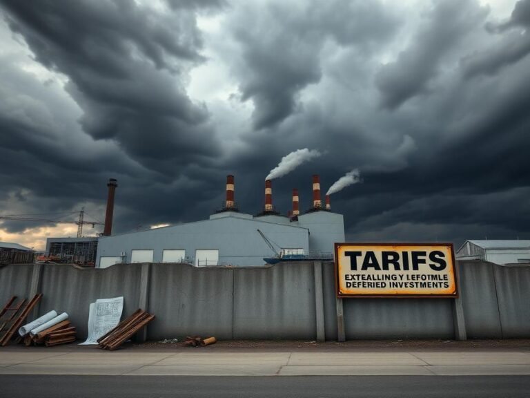 Flick International Factory complex under stormy sky symbolizing economic uncertainty