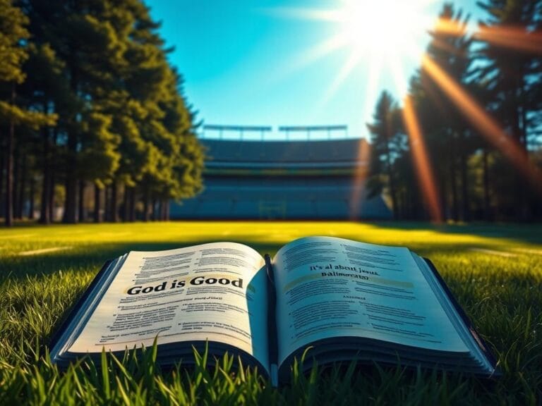 Flick International Serene football field with an open Bible symbolizing faith and sport