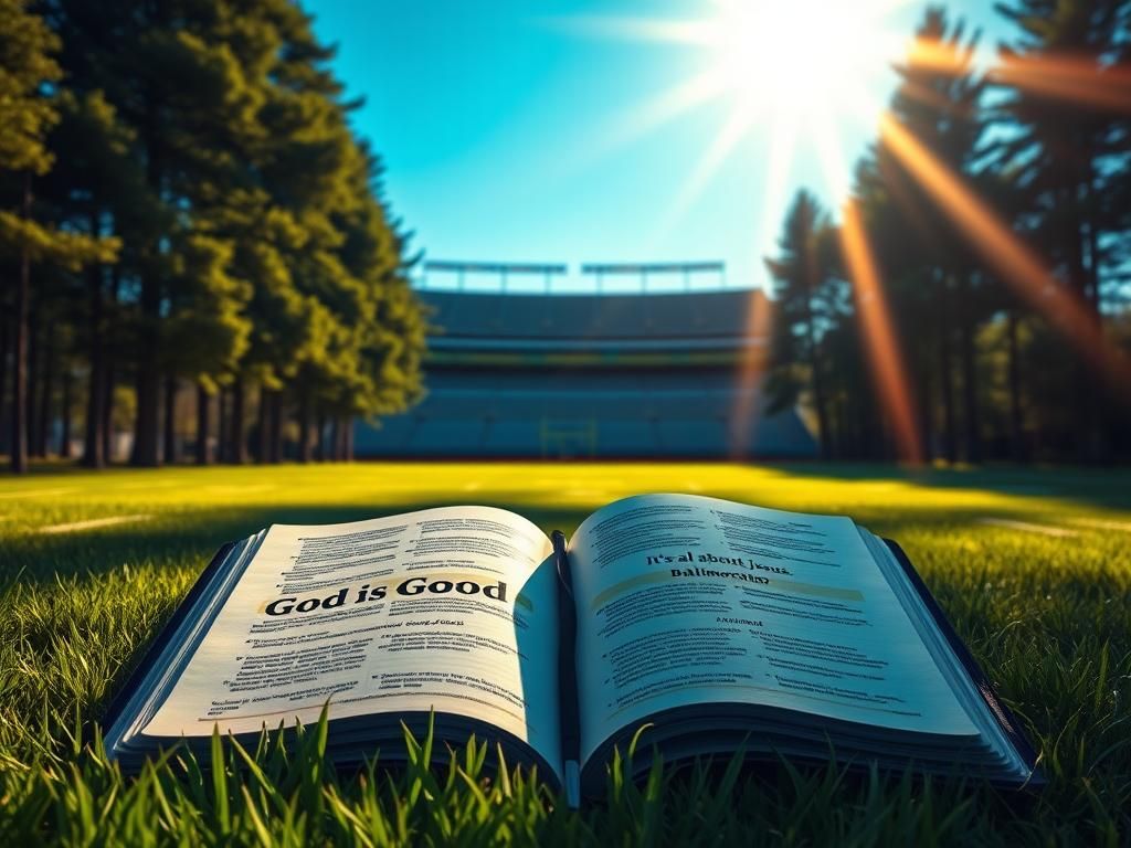 Flick International Serene football field with an open Bible symbolizing faith and sport