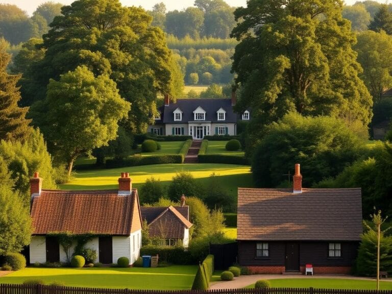 Flick International A serene view of Forest Lodge in Windsor Great Park with adjacent vacant cottages