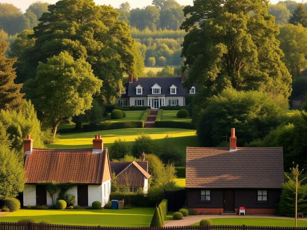 Flick International A serene view of Forest Lodge in Windsor Great Park with adjacent vacant cottages