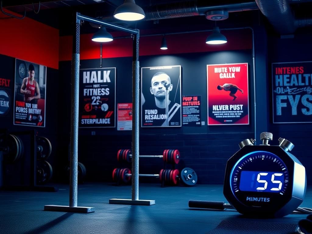 Flick International gym environment featuring pull-up bars and weights for fitness challenge