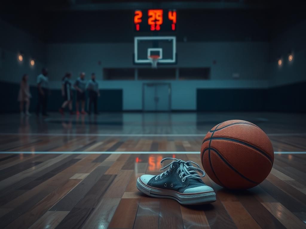 Flick International A pair of empty sneakers on a basketball court symbolizing Sophie Cunningham's injury