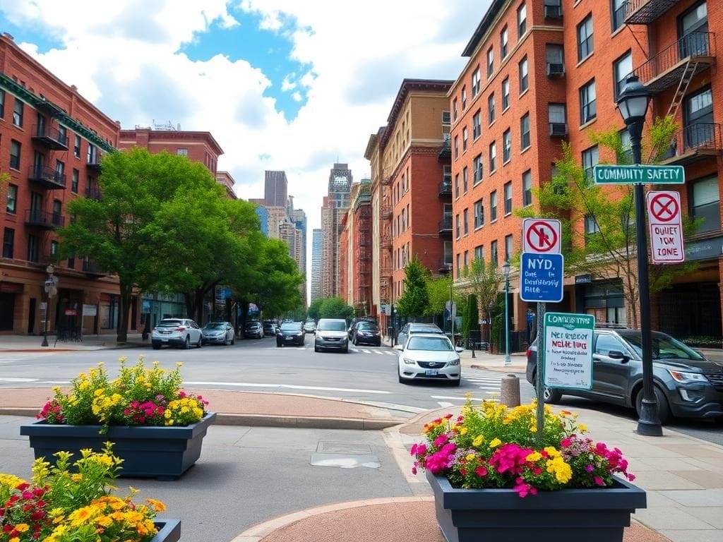 Flick International A vibrant urban scene in Staten Island showcasing community safety under NYPD's initiative