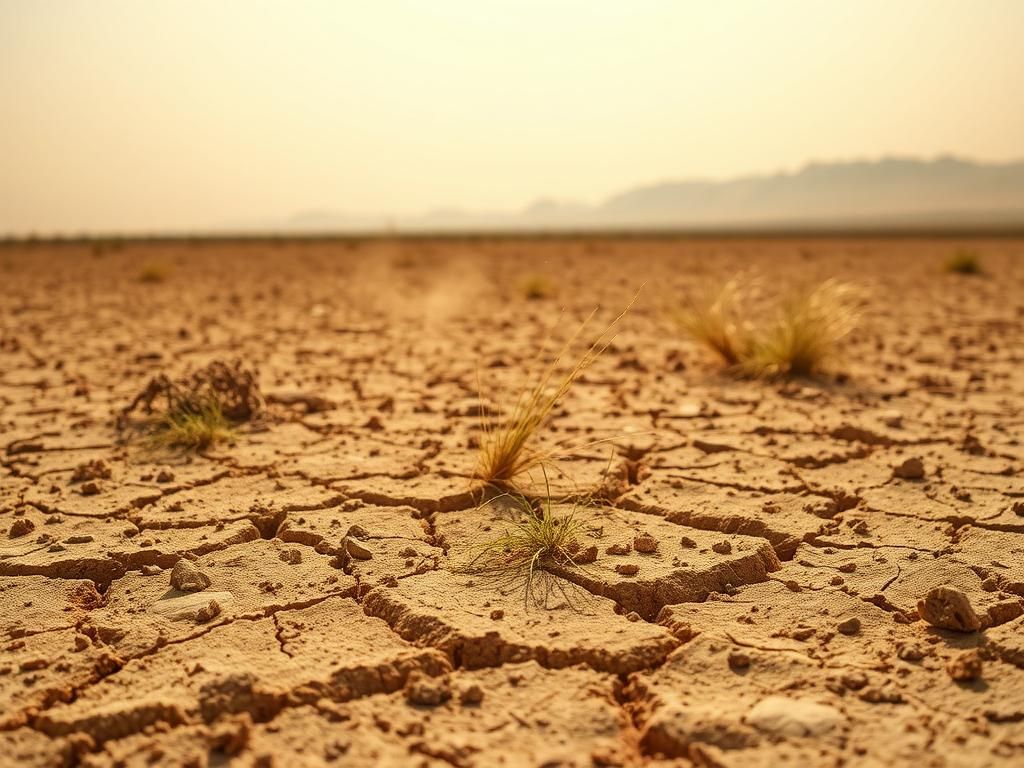 Flick International Close-up view of dusty, sun-baked soil in California's San Joaquin Valley illustrating the impact of drought conditions.