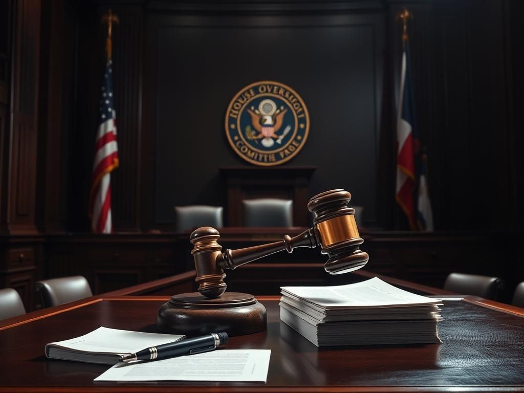 Flick International Empty witness stand with a large gavel in a dimly lit courtroom setting