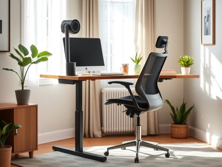 Flick International Cozy home office featuring ergonomic desk and chair