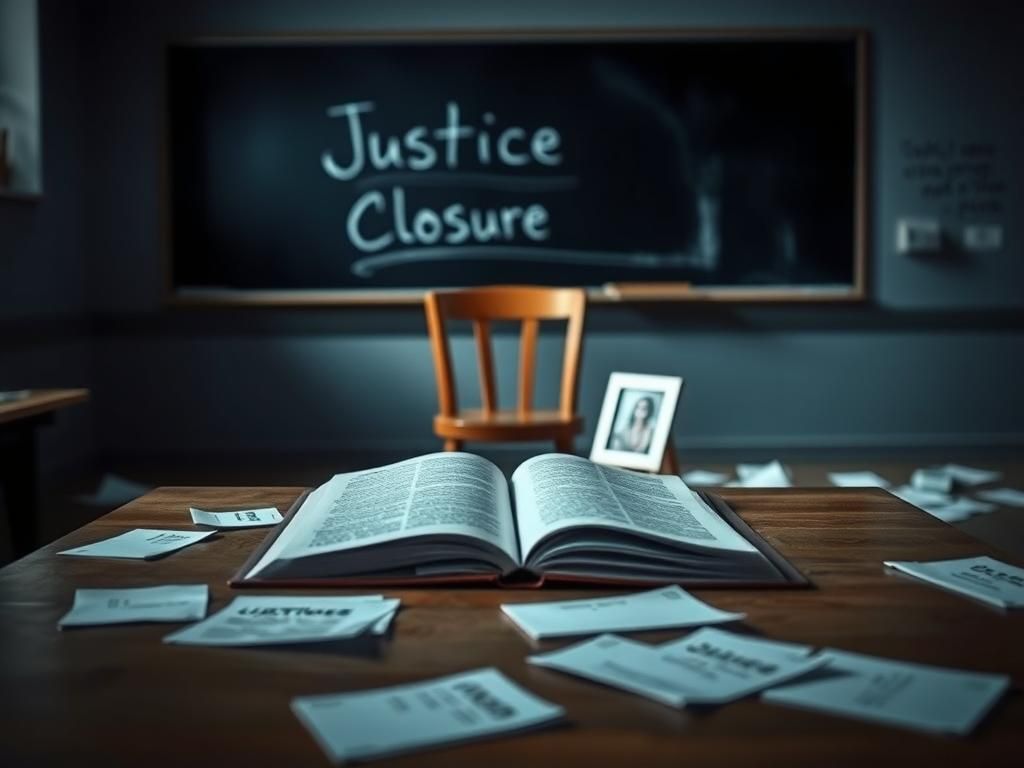 Flick International An empty classroom with scattered papers and an unoccupied chair, symbolizing discussions on capital punishment