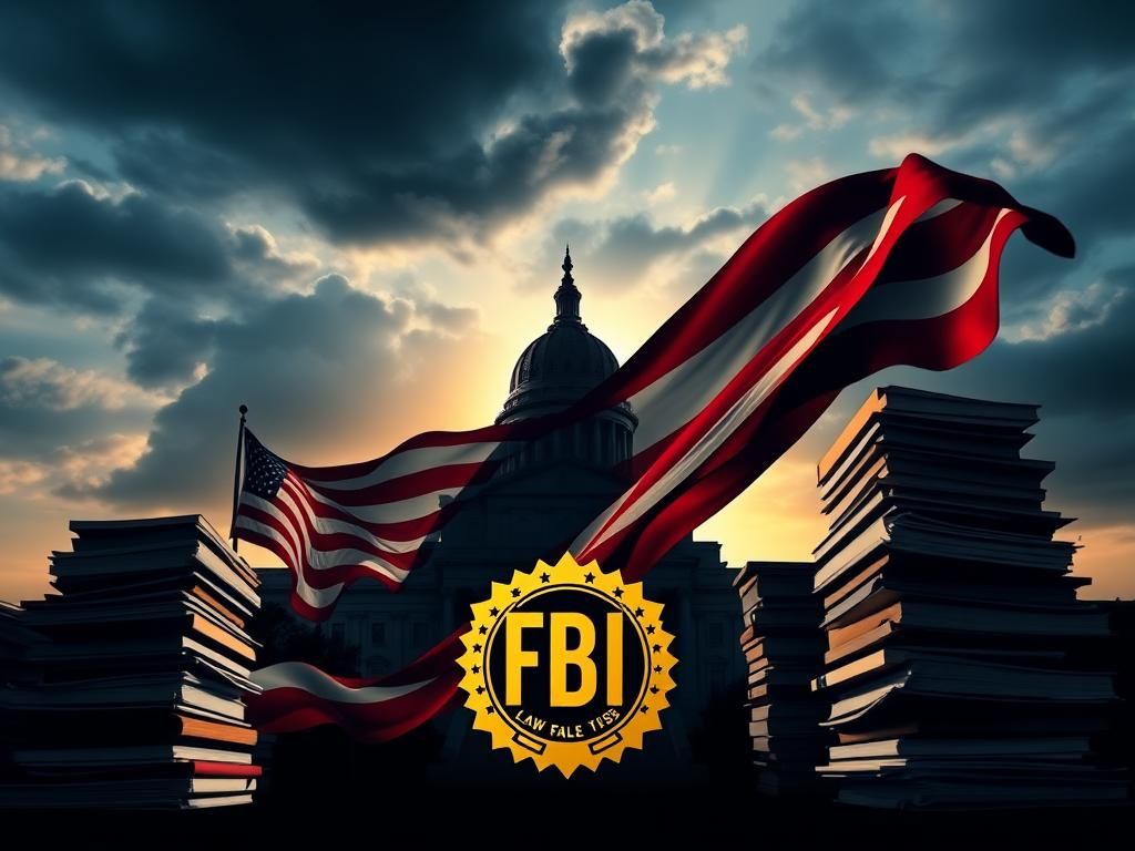 Flick International A powerful silhouette of a governmental building representing the FBI with an American flag foreground