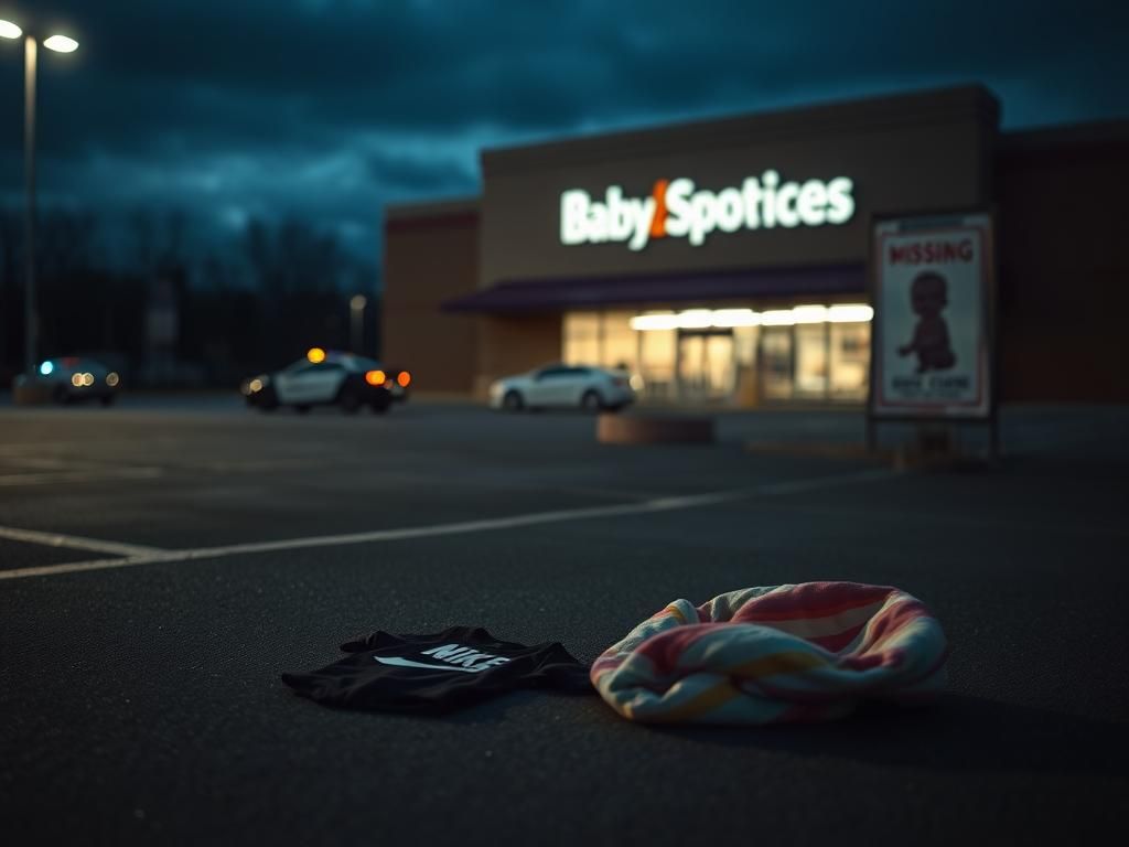Flick International Abandoned baby items on a dimly lit parking lot at dusk