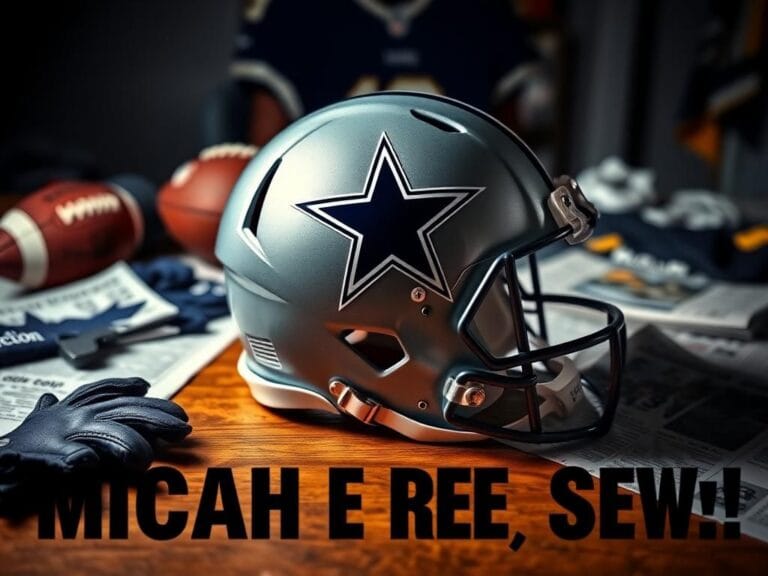 Flick International Close-up of a Dallas Cowboys helmet with the iconic star logo on a wooden table