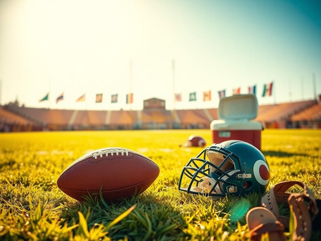 Flick International Football practice field with a football lying on the grass