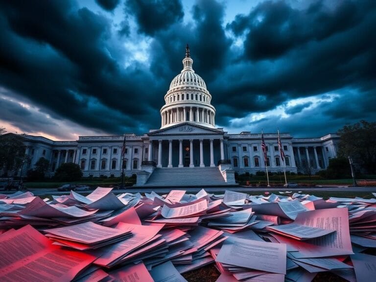 Flick International Dramatic view of the United States Capitol Building at dusk with storm clouds overhead