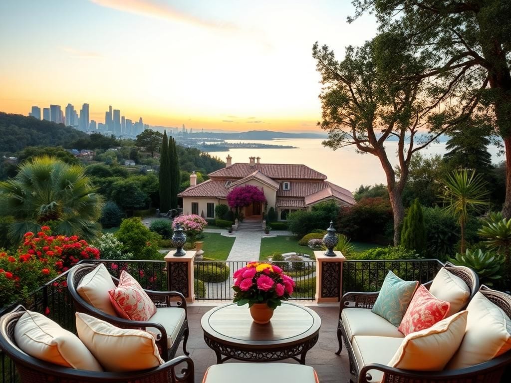 Flick International Luxurious villa surrounded by lush greenery and a serene lake, representing Catherine Zeta-Jones's home in Spain.