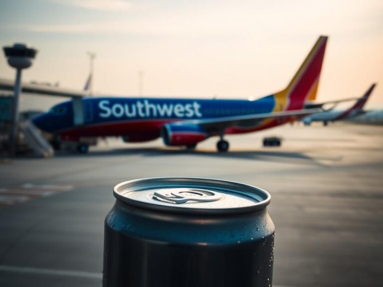 Flick International Close-up of an unopened can of light beer with condensation, symbolizing the serious implications of drinking before flying.