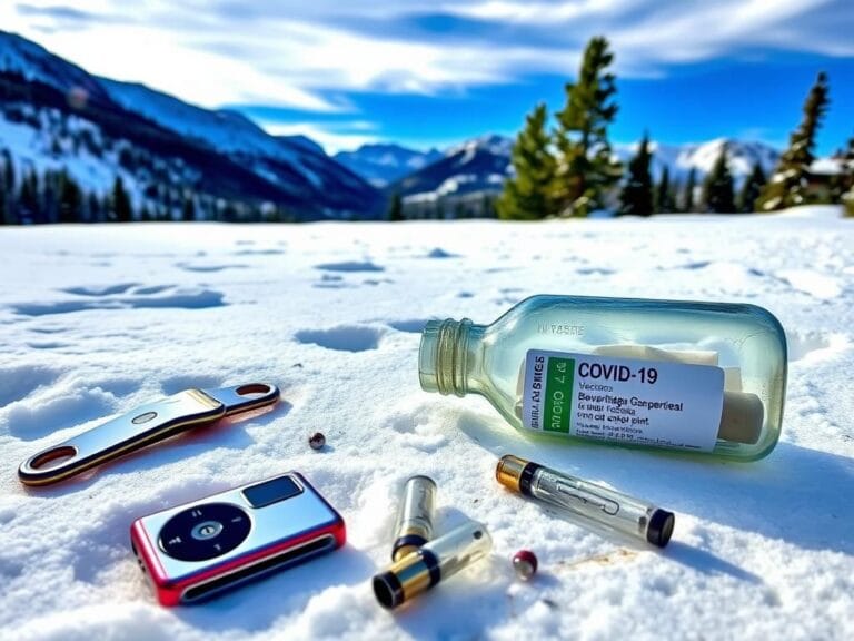 Flick International Colorful finds from the Breckenridge Ski Resort cleanup displayed on the snow