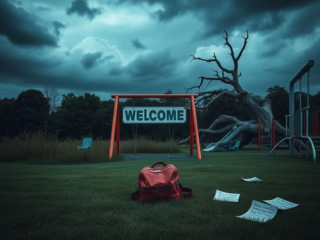 Flick International An empty playground under dark storm clouds symbolizing parental rights concerns