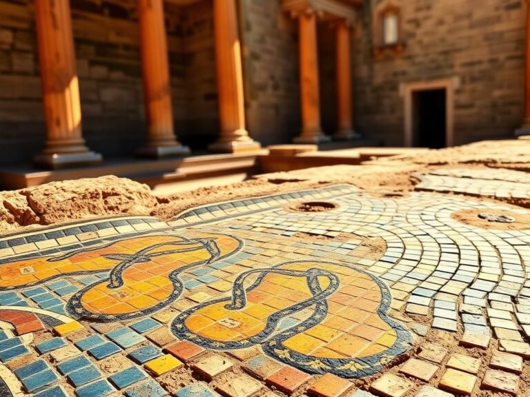 Flick International Close-up view of an ancient Roman mosaic depicting flip-flop sandals