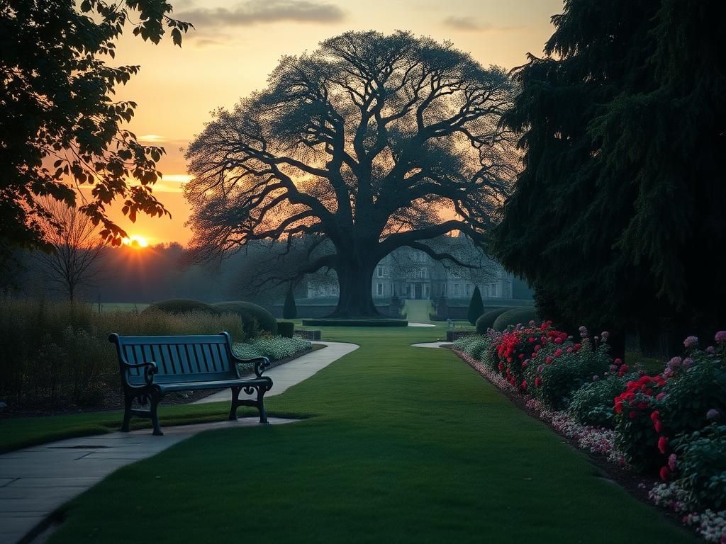 Flick International A melancholic royal garden scene at dusk symbolizing the rift between Prince William and Prince Harry.