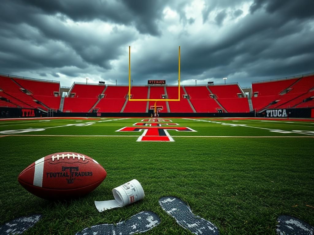 Flick International Texas Tech football field with goalposts under an overcast sky