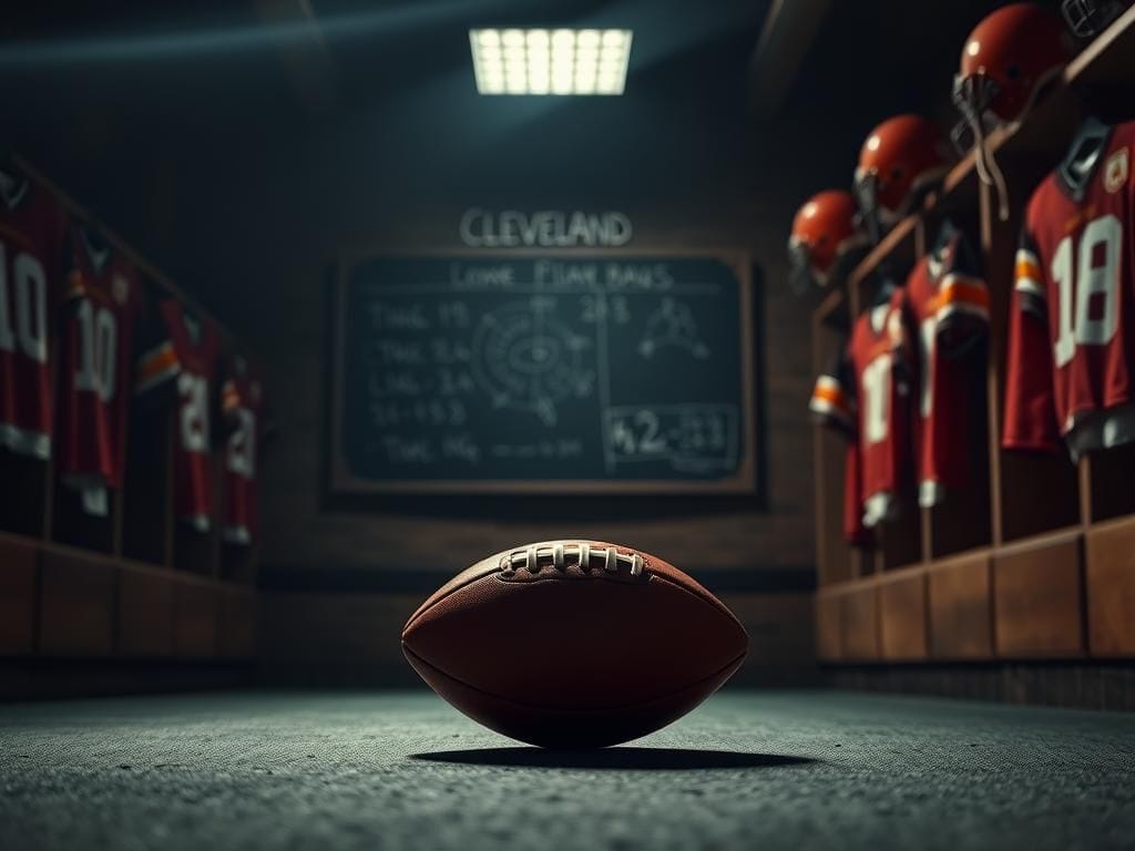 Flick International Dark locker room with a single football in front, representing the pressure of competition
