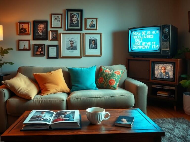 Flick International Cozy living room scene showcasing nostalgia with a comfortable couch and vintage television
