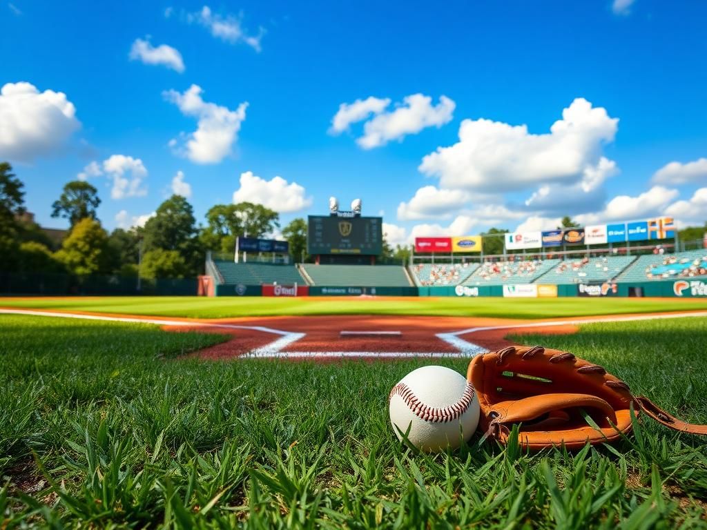 Flick International A Little Leaguer's baseball glove and ball resting on the grass at a youth baseball field